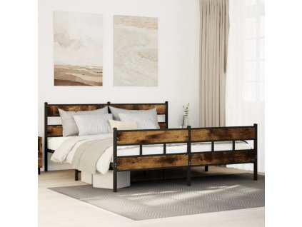 Kovový rám postele bez matrace kouřový dub 193 x 203 cm 3308468