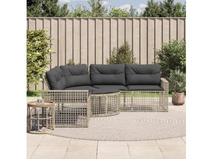 Zahradní pohovka s poduškami a podnožkou tvar L šedá polyratan 365898