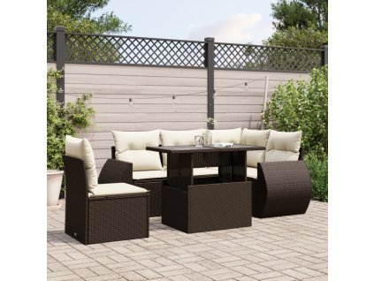 6dílná zahradní sedací souprava s poduškami hnědá polyratan 3268543