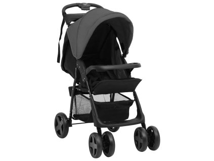 Dětský kočárek 2 v 1 tmavě šedý a černý ocel 10384