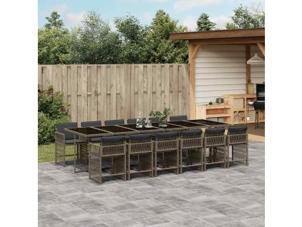 13dílný zahradní jídelní set s poduškami šedý polyratan 3211664