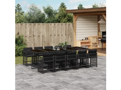 11dílný zahradní jídelní set s poduškami černý polyratan 3211651