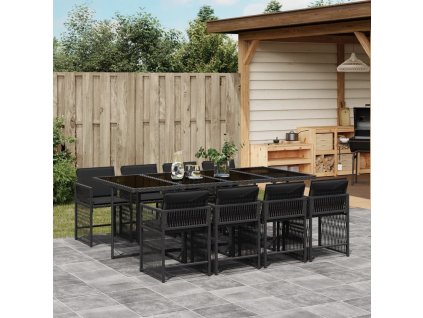 9dílný zahradní jídelní set s poduškami černý polyratan 3211639