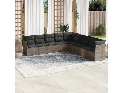 9dílná zahradní sedací souprava s poduškami šedá polyratan 3217780