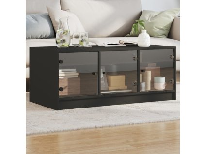 Konferenční stolek se skleněnými dvířky černý 102 x 50 x 42 cm 836414