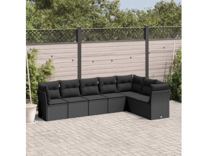 7dílná zahradní sedací souprava s poduškami černá polyratan 3217735