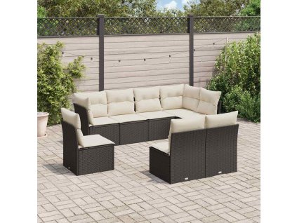 8dílná zahradní sedací souprava s poduškami černá polyratan 3217756