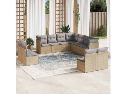 11dílný zahradní sedací souprava s poduškami béžový polyratan 3217819