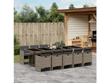 11dílný zahradní jídelní set s poduškami šedý polyratan 3210572