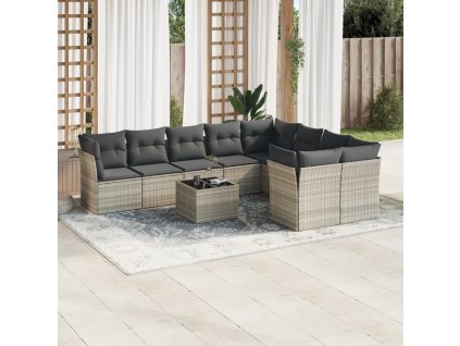 10dílná zahradní sedací souprava podušky světle šedá polyratan 3250021