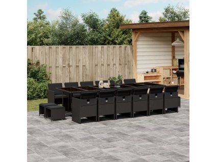 17dílný zahradní jídelní set s poduškami černý polyratan 3210643