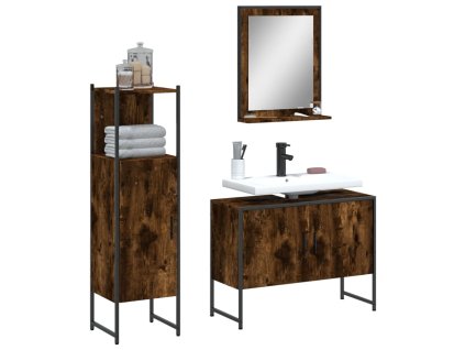 3dílný set koupelnových skříněk kouřový dub kompozitní dřevo 3214351