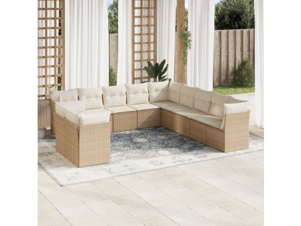 11dílný zahradní sedací souprava s poduškami béžový polyratan 3217878