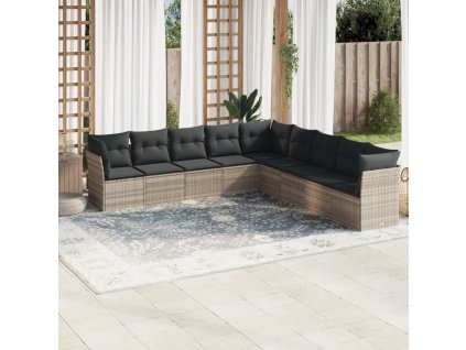 9dílná zahradní sedací souprava a podušky světle šedá polyratan 3249621