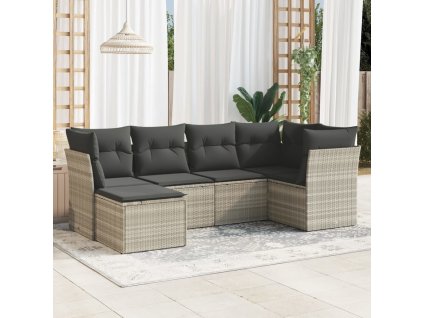 6dílná zahradní sedací souprava a podušky světle šedá polyratan 3249791