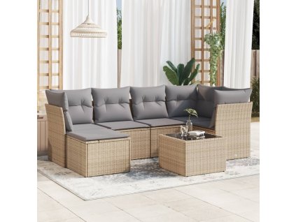7dílná zahradní sedací souprava s poduškami béžová polyratan 3249798