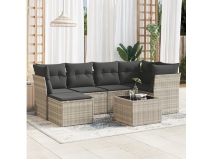 7dílná zahradní sedací souprava a podušky světle šedá polyratan 3249801