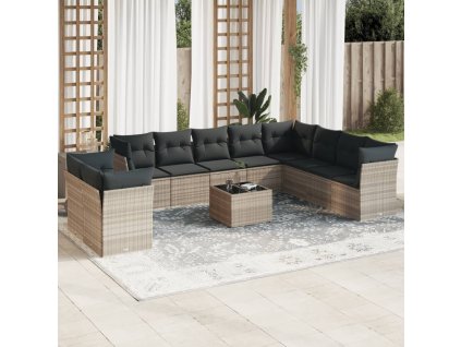 11dílná zahradní sedací souprava s poduškami šedá polyratan 3249711