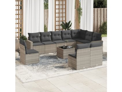 11dílná zahradní sedací souprava s poduškami šedá polyratan 3219112