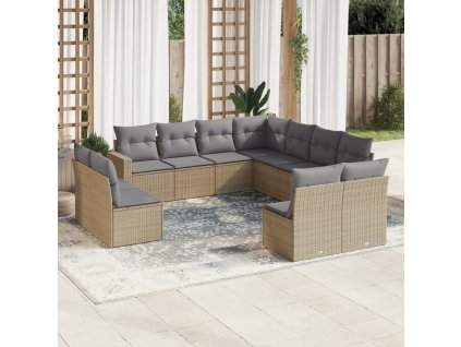 11dílný zahradní sedací souprava s poduškami béžový polyratan 3219119
