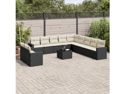 12dílná zahradní sedací souprava s poduškami černá polyratan 3219186