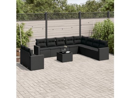 11dílná zahradní sedací souprava s poduškami černá polyratan 3219165