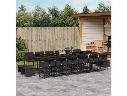 17dílný zahradní jídelní set s poduškami černý polyratan 3211363
