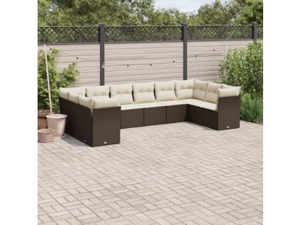 10dílná zahradní sedací souprava s poduškami hnědá polyratan 3250042