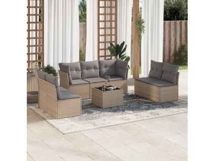 8dílná zahradní sedací souprava s poduškami béžová polyratan 3217419