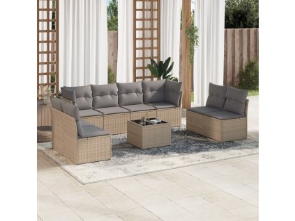 9dílná zahradní sedací souprava s poduškami béžová polyratan 3217459