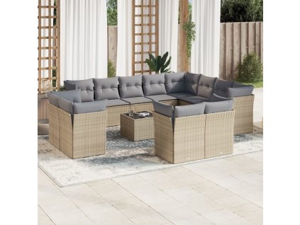 13dílná zahradní sedací souprava s poduškami béžová polyratan 3250378