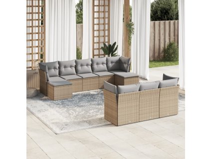 10dílná zahradní sedací souprava s poduškami béžová polyratan 3218329