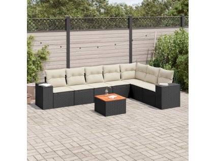 8dílná zahradní sedací souprava s poduškami černá polyratan 3257806