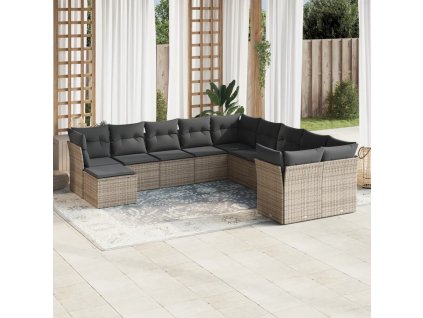 11dílná zahradní sedací souprava s poduškami šedá polyratan 3218610