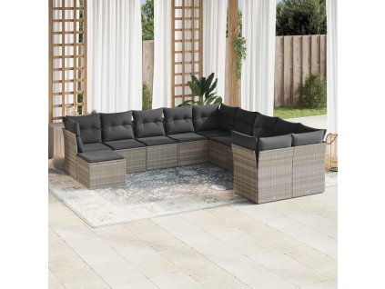 11dílná zahradní sedací souprava s poduškami šedá polyratan 3218612