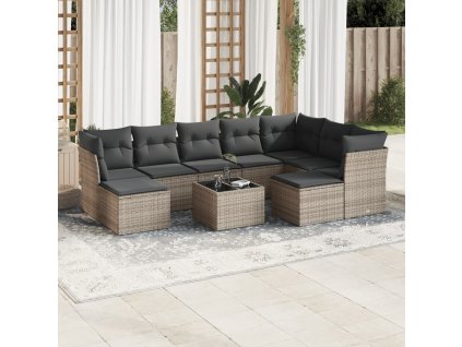 10dílná zahradní sedací souprava s poduškami šedá polyratan 3218580