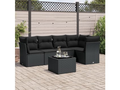 6dílná zahradní sedací souprava s poduškami černá polyratan 3217605