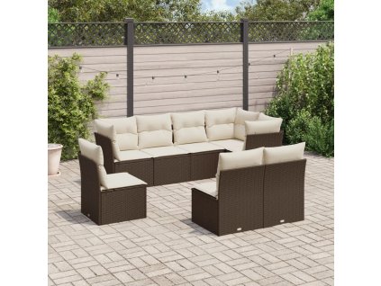 8dílná zahradní sedací souprava s poduškami hnědá polyratan 3249602