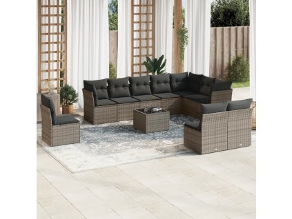 11dílná zahradní sedací souprava s poduškami šedá polyratan 3249649