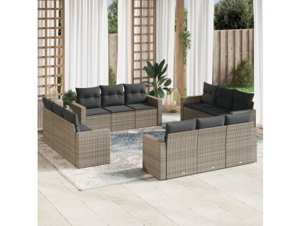 12dílná zahradní sedací souprava s poduškami šedá polyratan 3218760