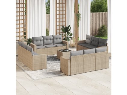 13dílná zahradní sedací souprava s poduškami béžová polyratan 3218769