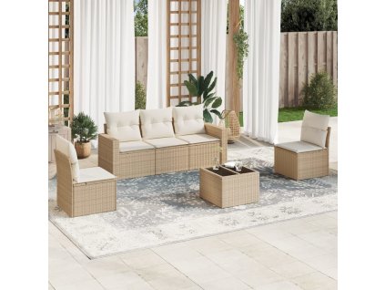 6dílná zahradní sedací souprava s poduškami béžová polyratan 3218788