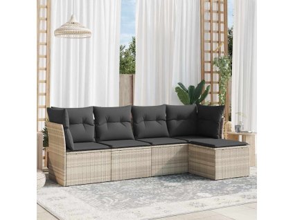 5dílná zahradní sedací souprava a podušky světle šedá polyratan 3217562