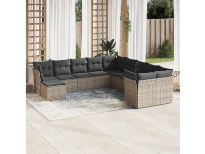 11dílná zahradní sedací souprava s poduškami šedá polyratan 3250449