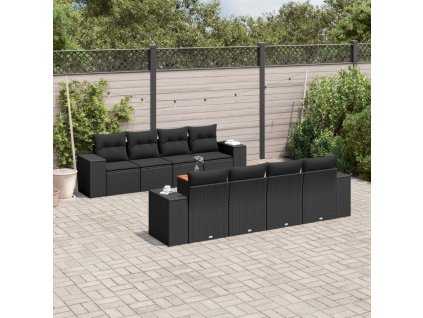 9dílná zahradní sedací souprava s poduškami černá polyratan 3257693