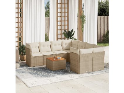 9dílná zahradní sedací souprava s poduškami béžová polyratan 3223531