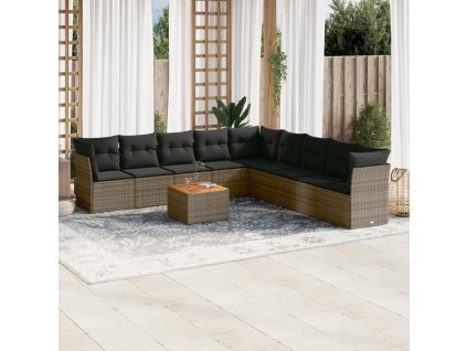 10dílná zahradní sedací souprava s poduškami šedá polyratan 3223694