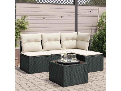 5dílná zahradní sedací souprava s poduškami černá polyratan 3249345