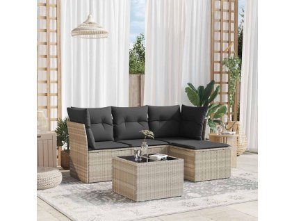 5dílná zahradní sedací souprava a podušky světle šedá polyratan 3249391