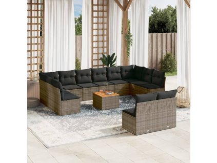 13dílná zahradní sedací souprava s poduškami šedá polyratan 3223897